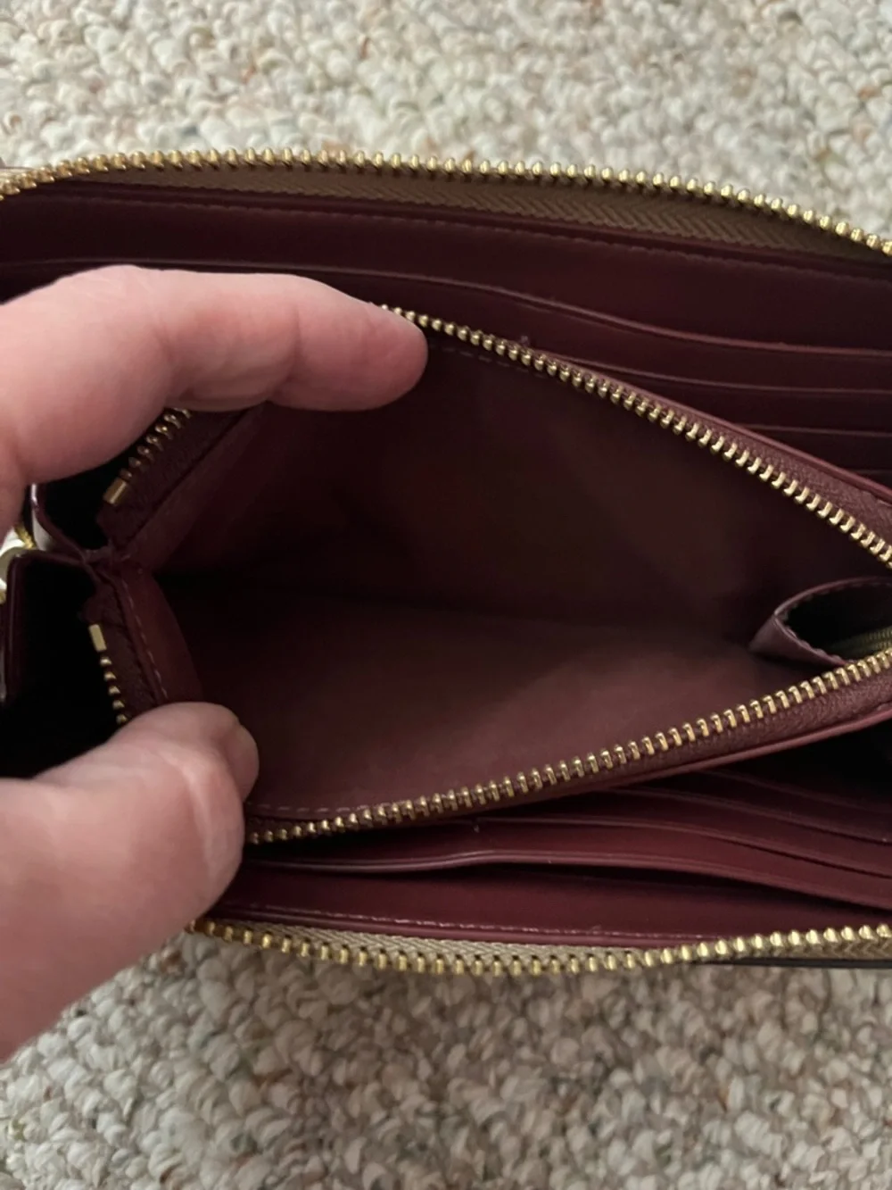 Coach Pebbled Leather Zip Wallet in Taupe with Gold Hardware - Picture 6 of 10